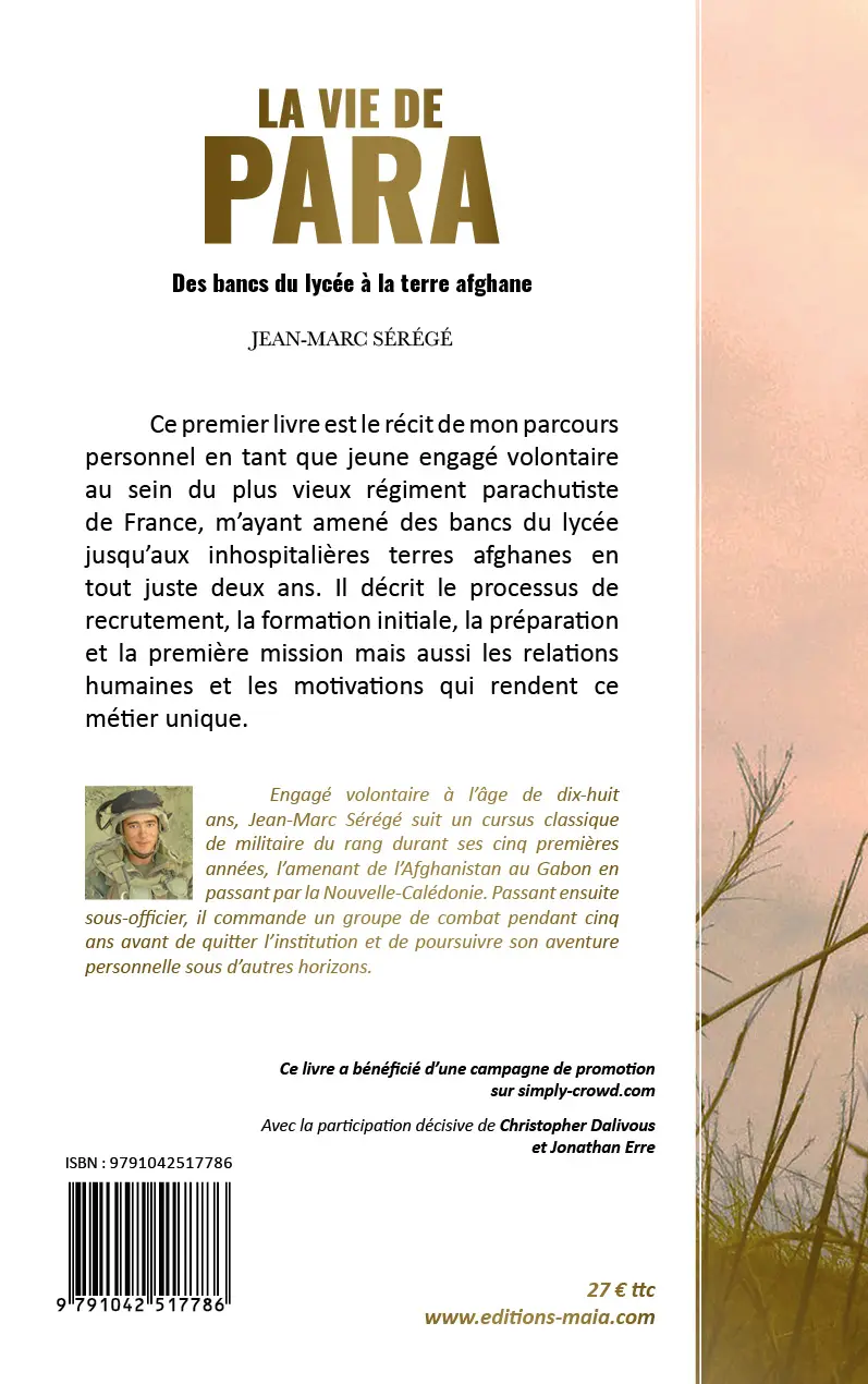 Jean-Marc Sérégé, La vie de para, Des bancs du lycée à la terre afghane