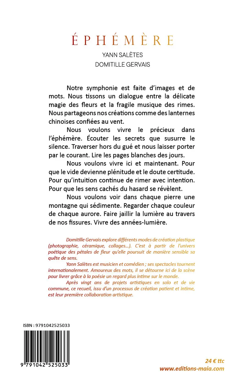 Éphémère, Yann Salètes et Domitille Gervais