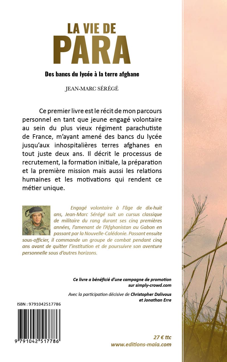 Jean-Marc Sérégé, La vie de para, Des bancs du lycée à la terre afghane